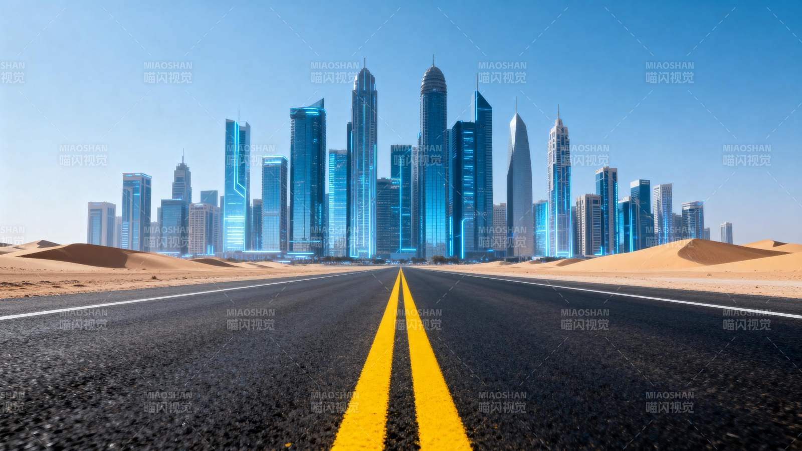 沙漠中的城市之路图片