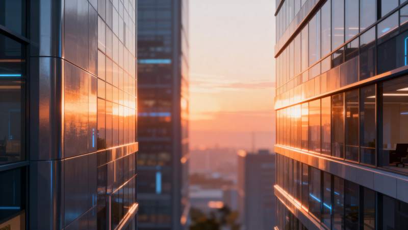 城市暮色中的高楼图片