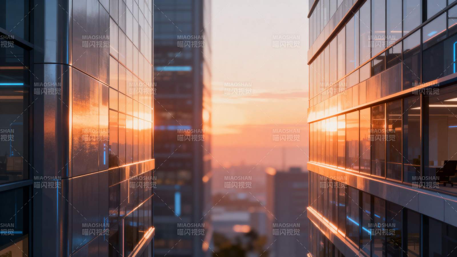 城市暮色中的高楼图片