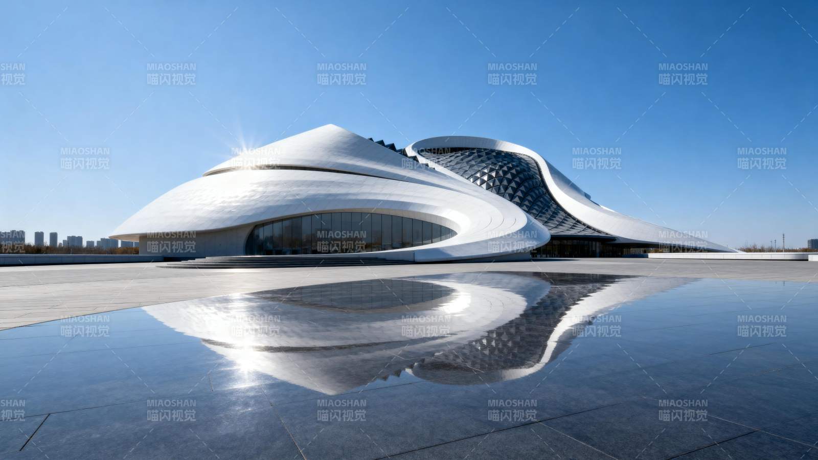 未来建筑倒影图片