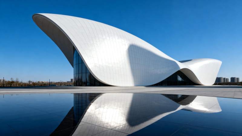 流线型建筑倒影图片