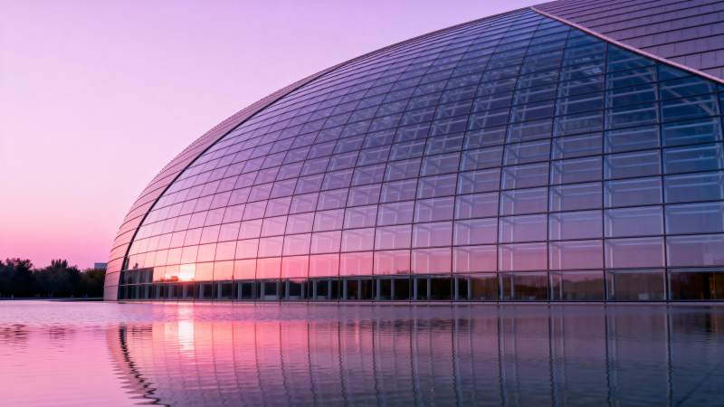 玻璃穹顶映霞光图片