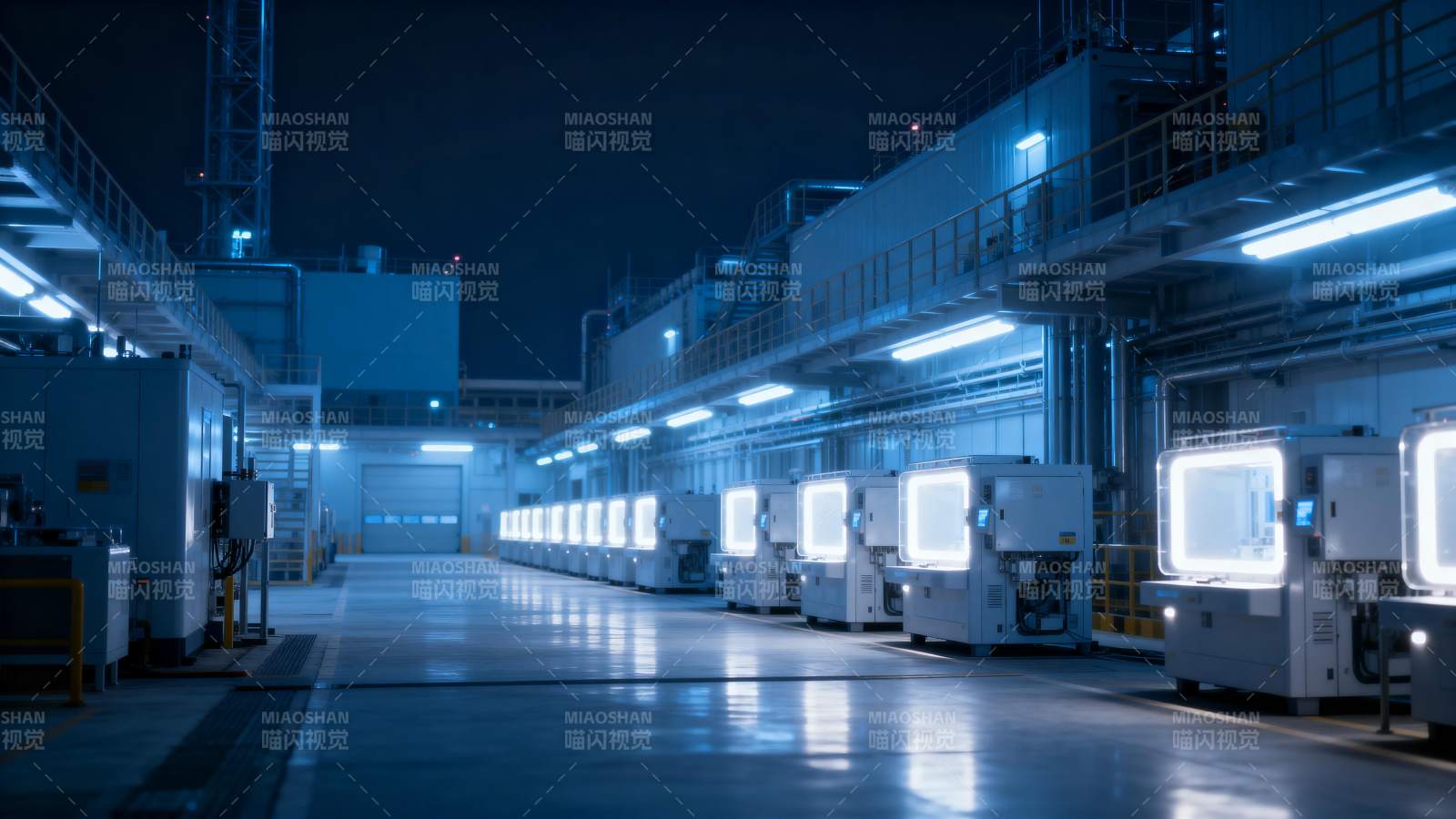 现代化工业车间夜景图片