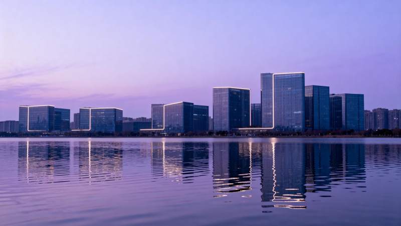 城市天际线倒影图片