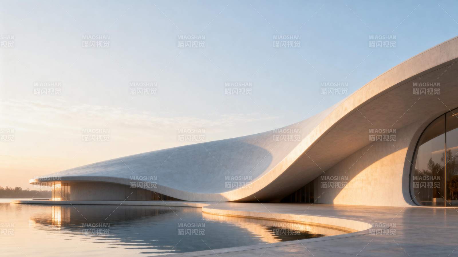 流线型建筑倒影图片