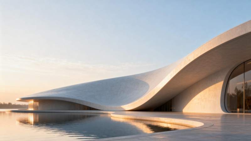 流线型建筑倒影图片