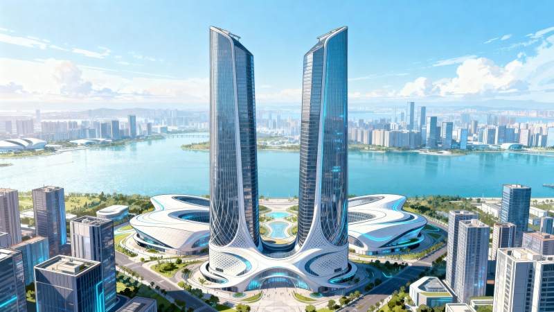 双塔城市地标图片