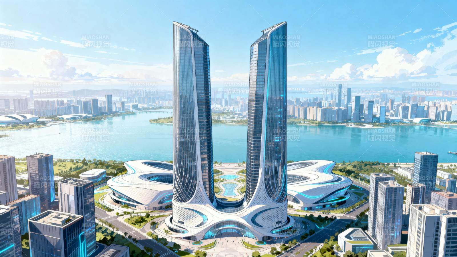 双塔城市地标图片