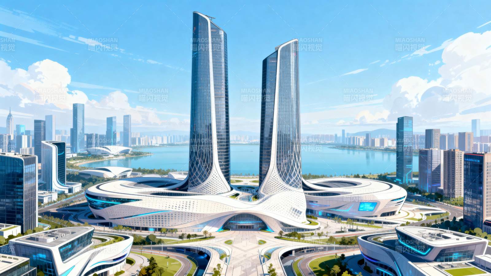 未来城市双塔地标图片