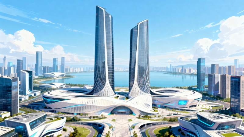 未来城市双塔地标图片