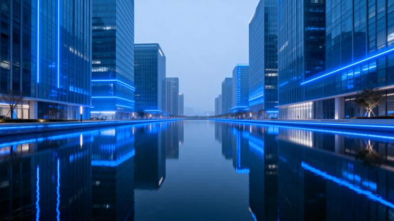 蓝光都市倒影图片