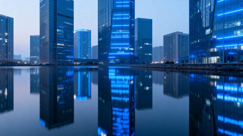 蓝光都市夜景倒影图片