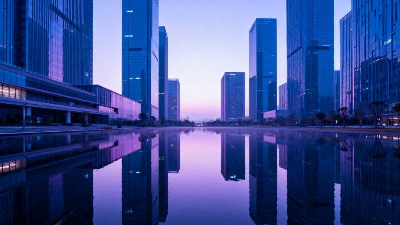 城市夜景倒影图片