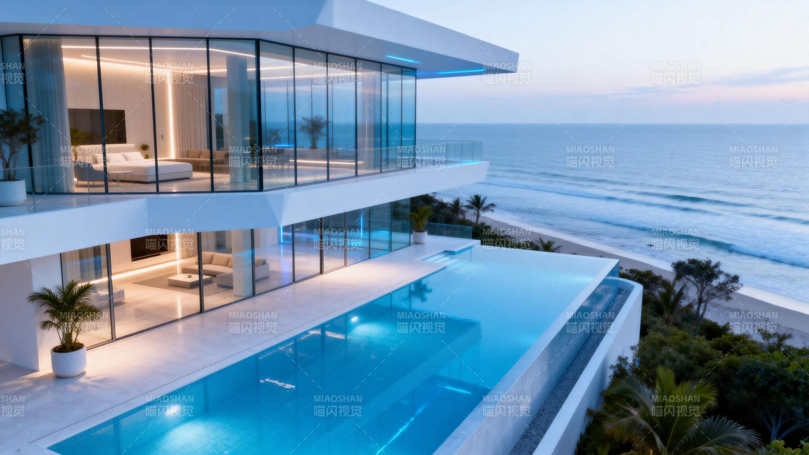 海边豪宅泳池夜景图片