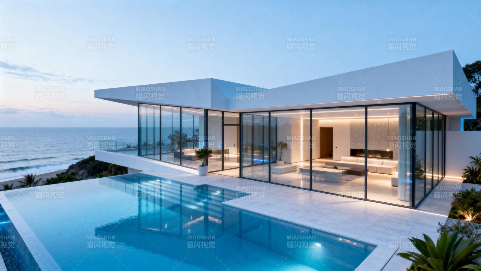 海边现代别墅泳池图片