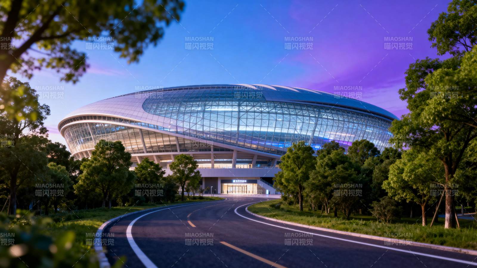 现代体育场夜景图片