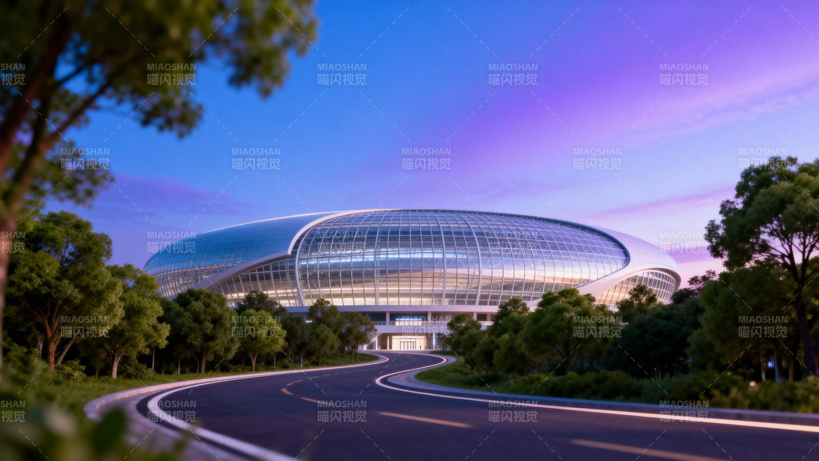 现代体育场夜景图片