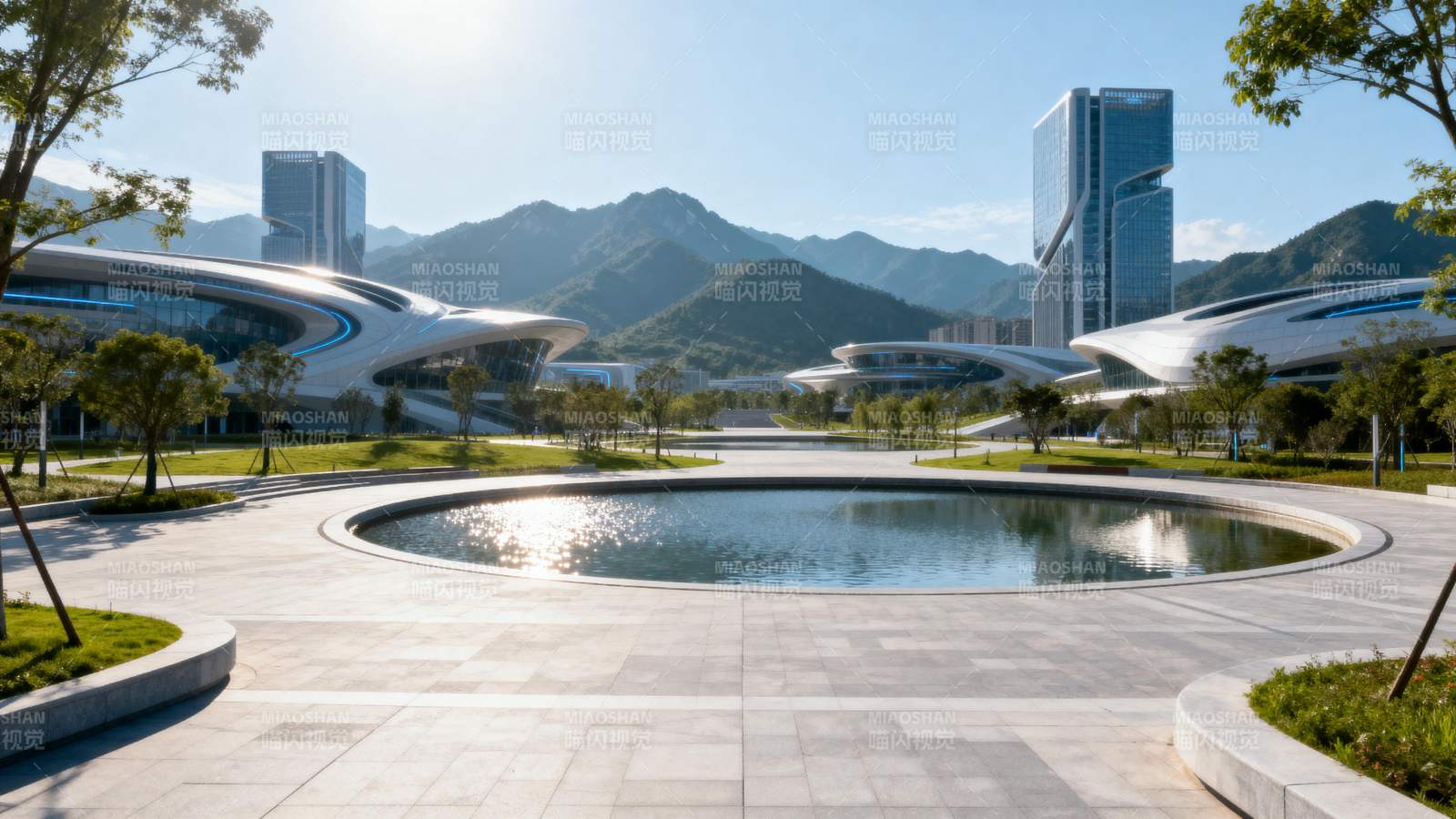 现代都市山水景图片