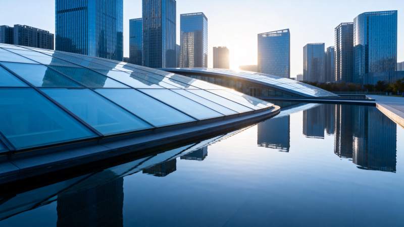 城市天际线倒影图片