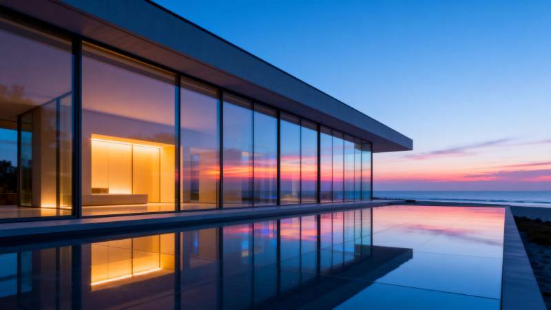 现代海景豪宅夜景图片