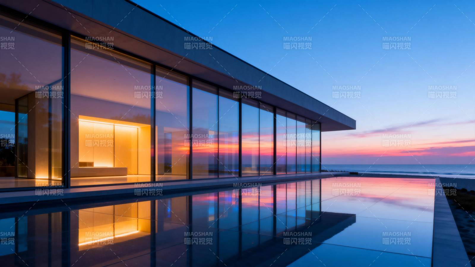 现代海景豪宅夜景图片