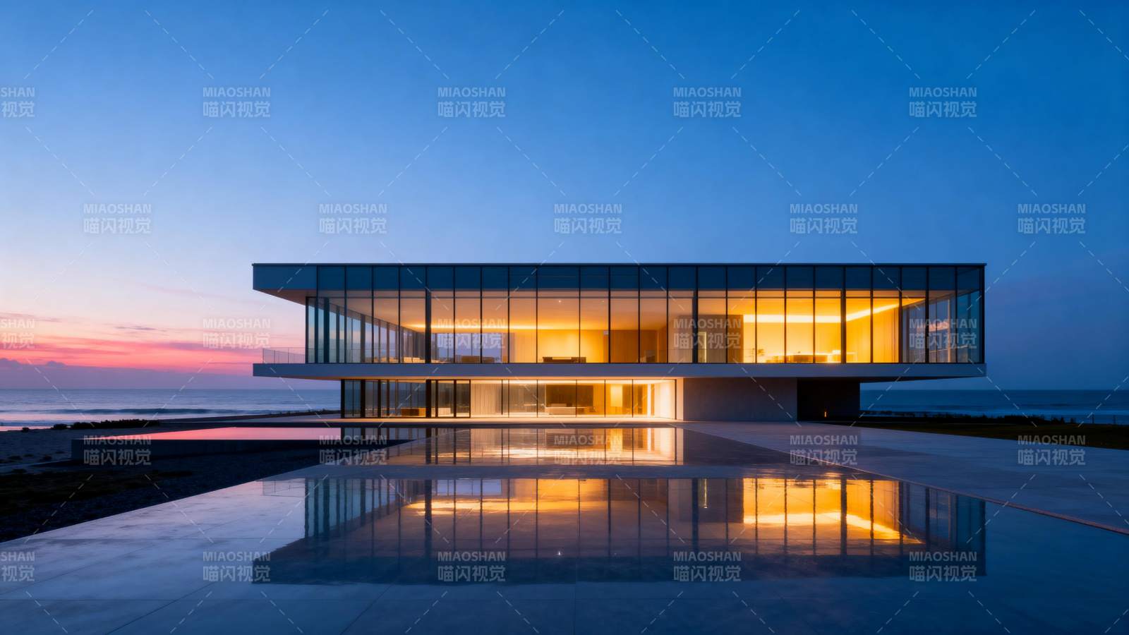 海边现代别墅夜景图片