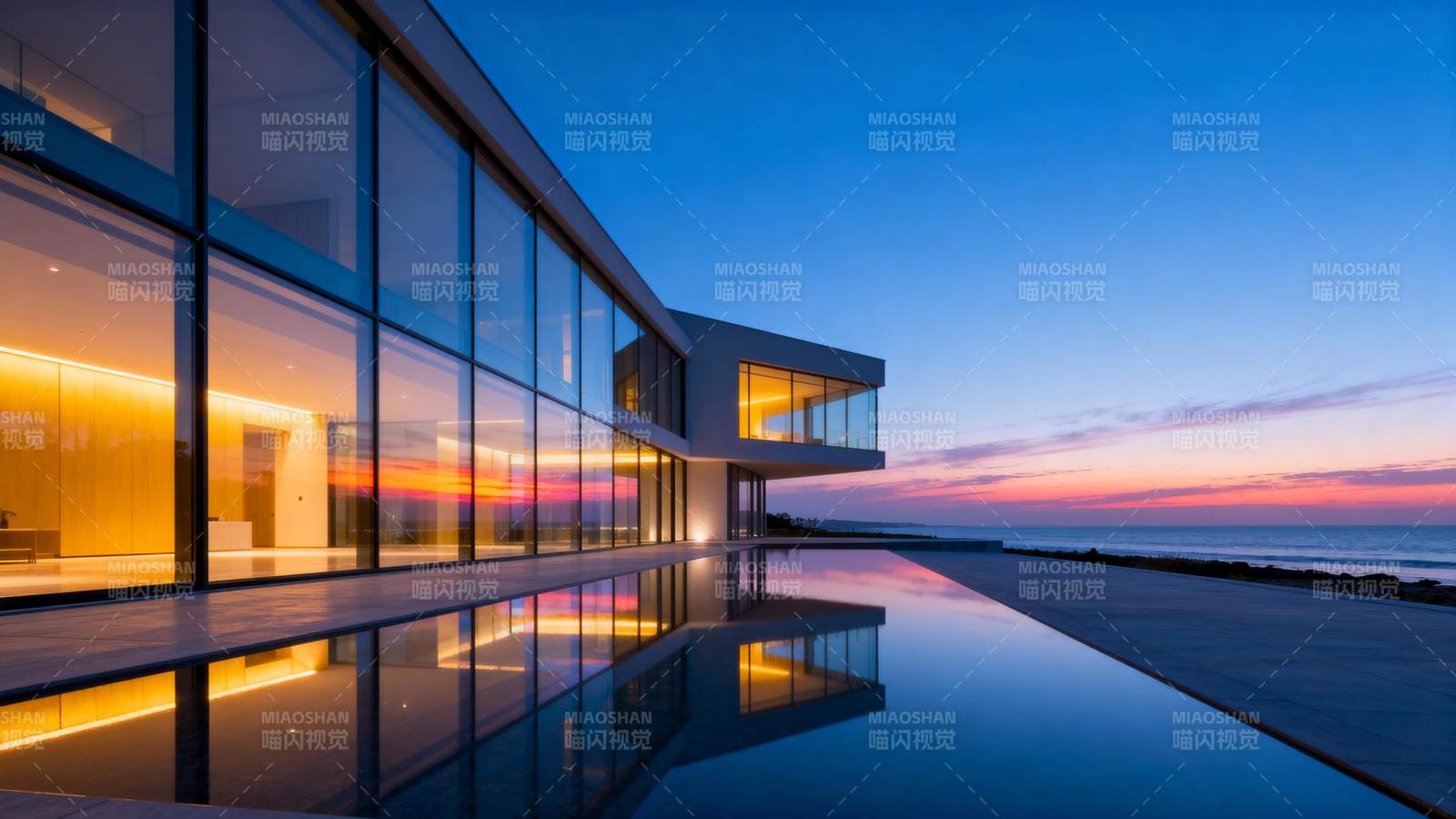 现代建筑夜景倒影图片