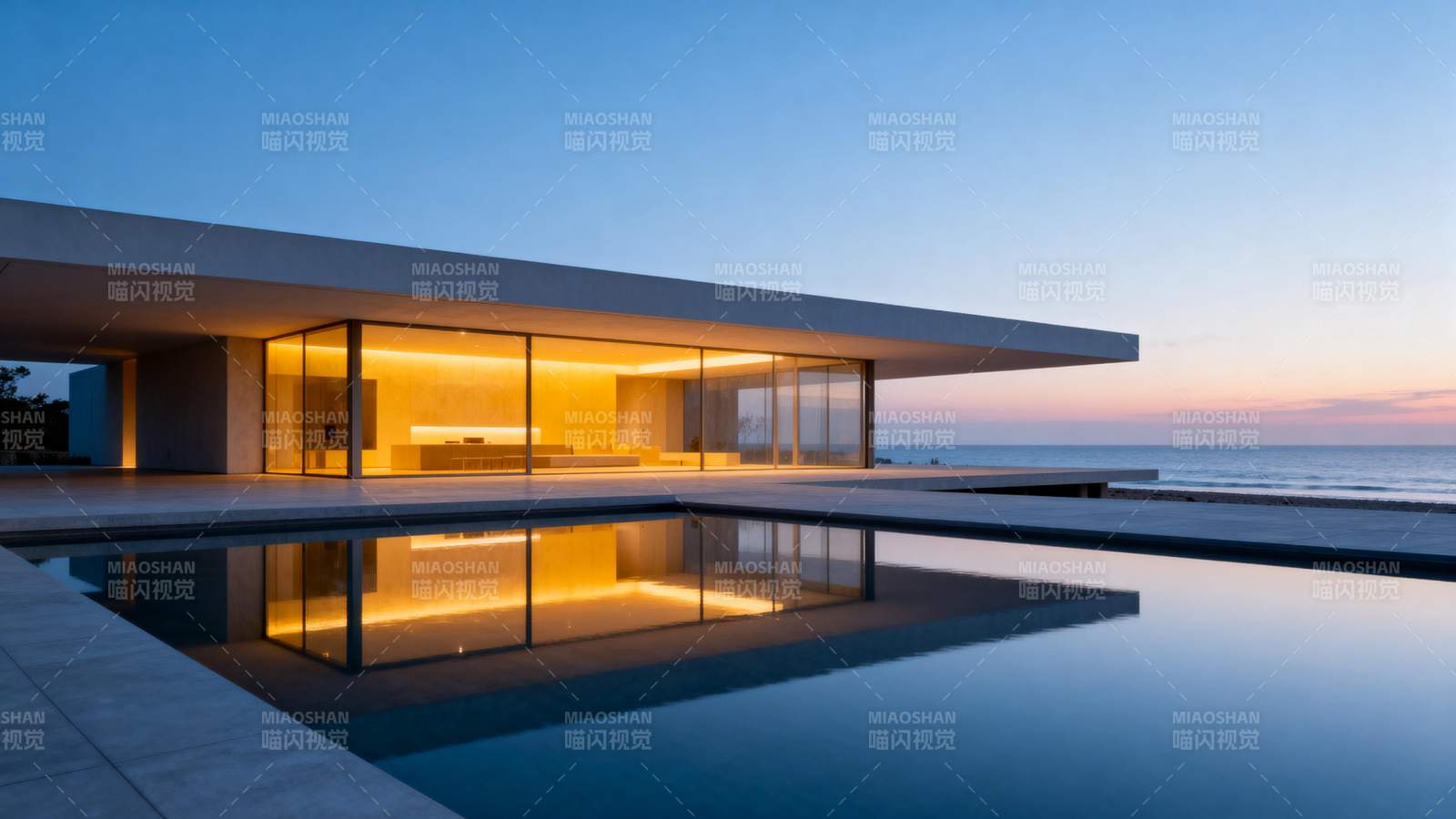 海边现代别墅夜景图片