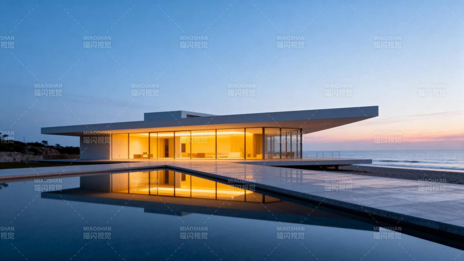 海边现代别墅夜景图片