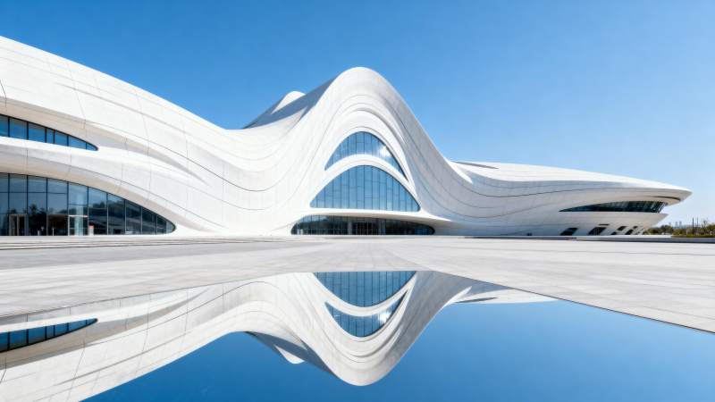 流线型建筑倒影图片