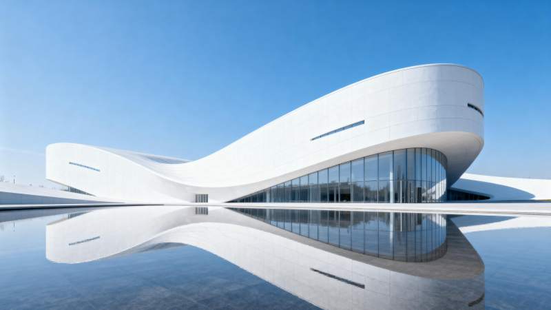 流线型建筑倒影图片