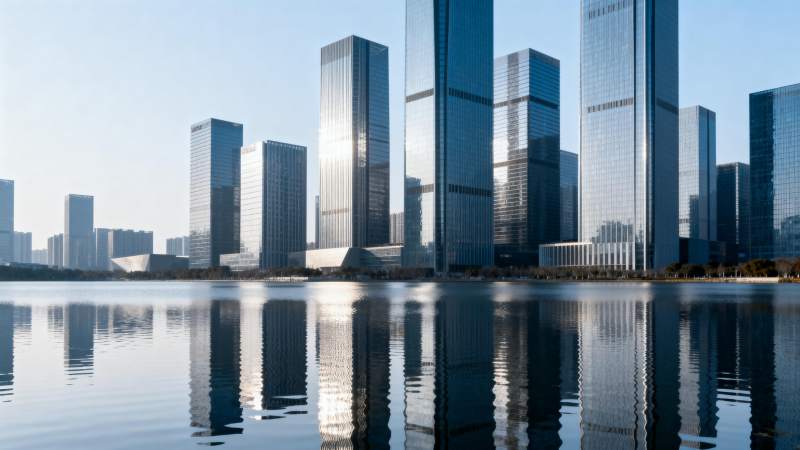 城市天际线倒影图片