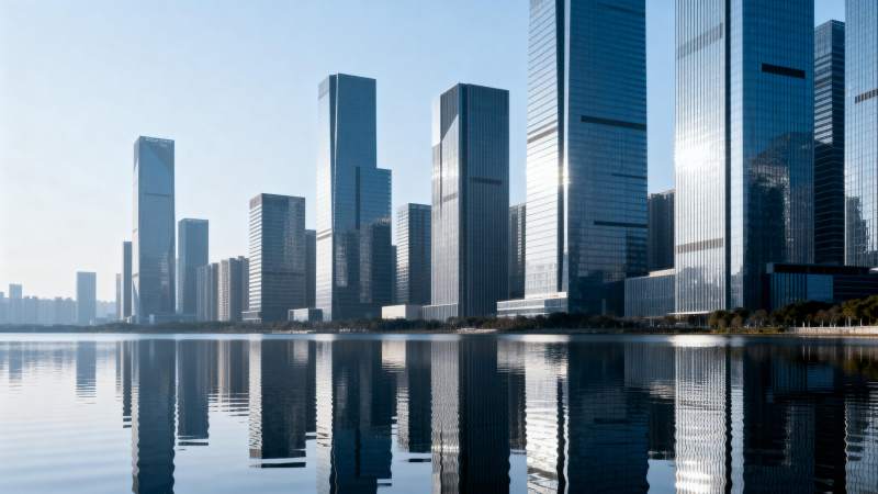 城市天际线倒影图片