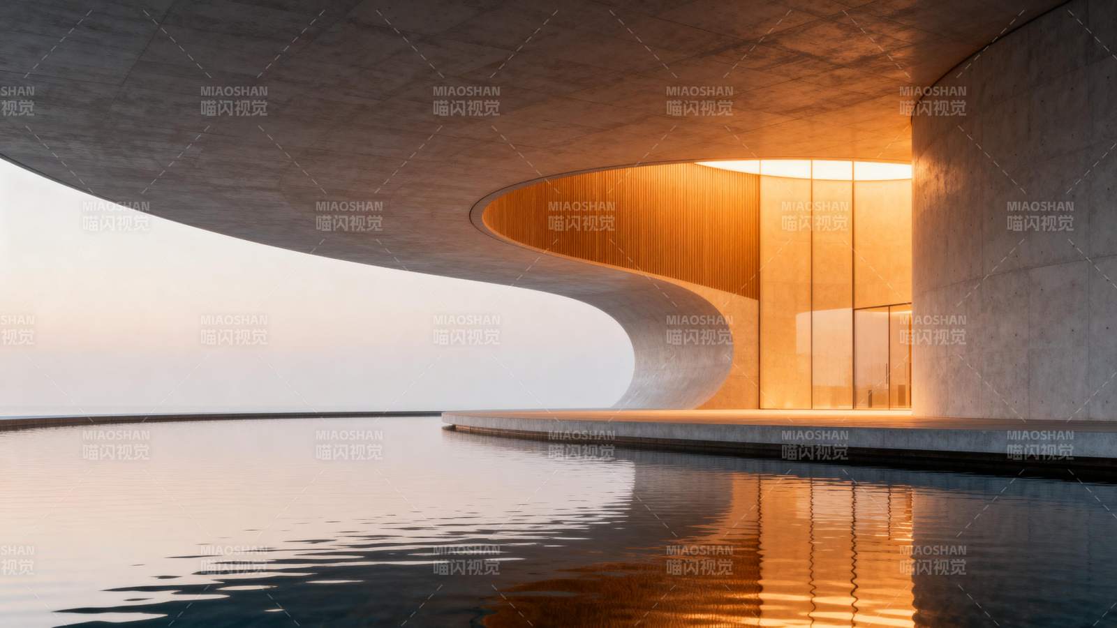 现代建筑水景夜色图片