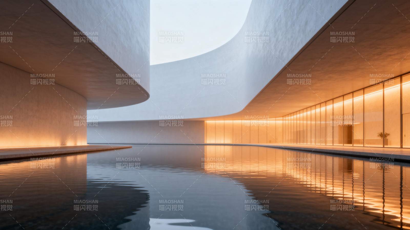 现代建筑水景夜色图片