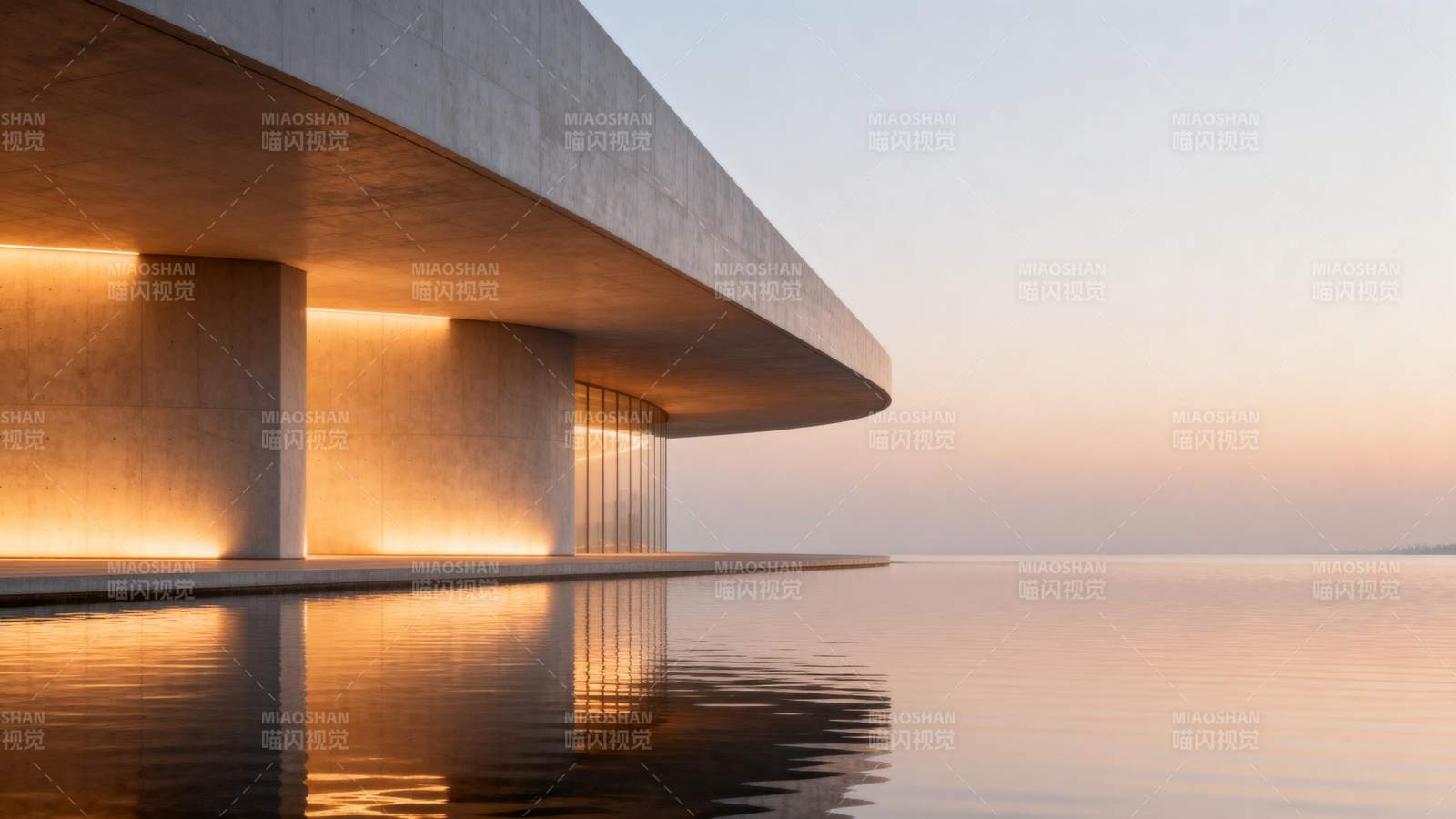 水边现代建筑剪影图片