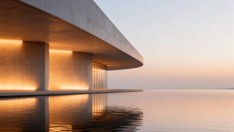 水边现代建筑剪影图片