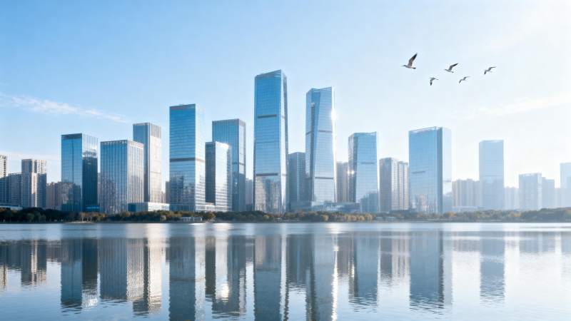 城市天际线倒影图片