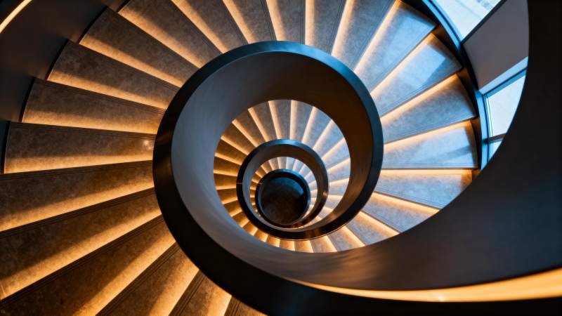 螺旋楼梯光影交错图片