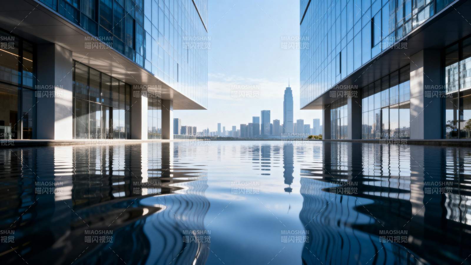 城市天际线倒影图片