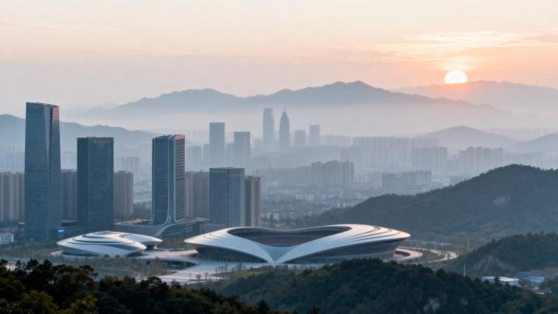 城市晨曦 山河共辉图片