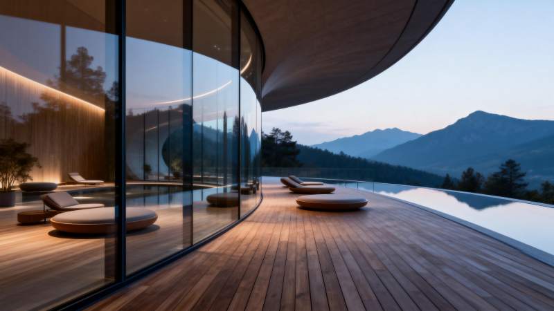 山景玻璃屋泳池图片