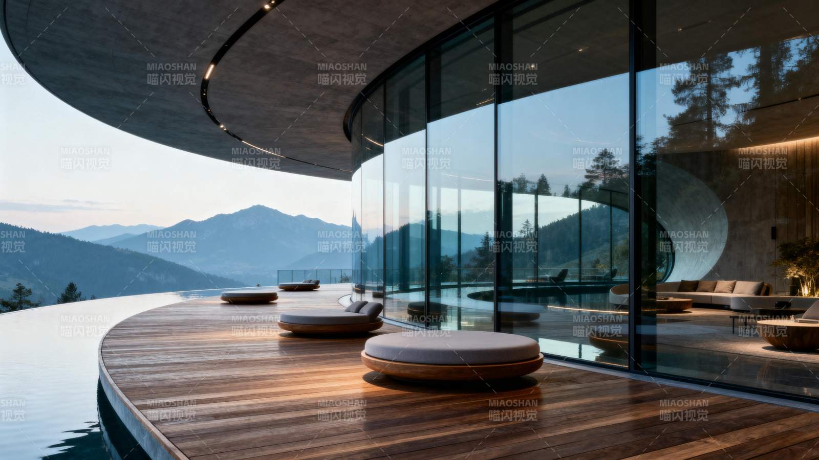 山间现代玻璃屋图片