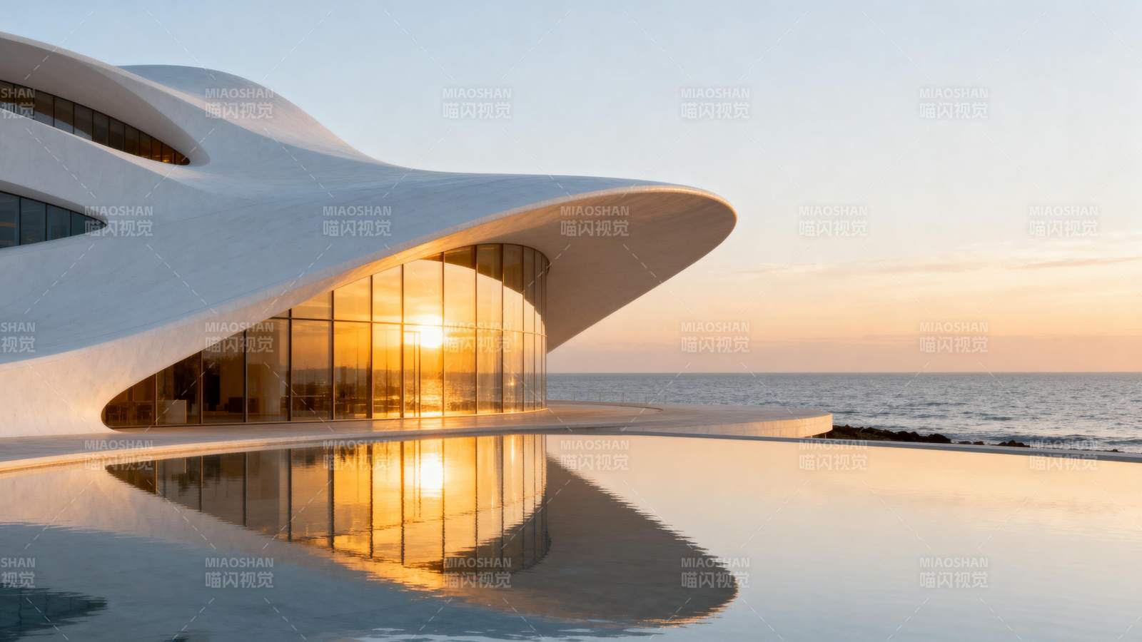 海边流线建筑日落图片