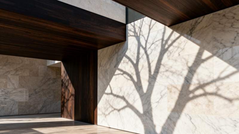 光影树影大理石墙图片