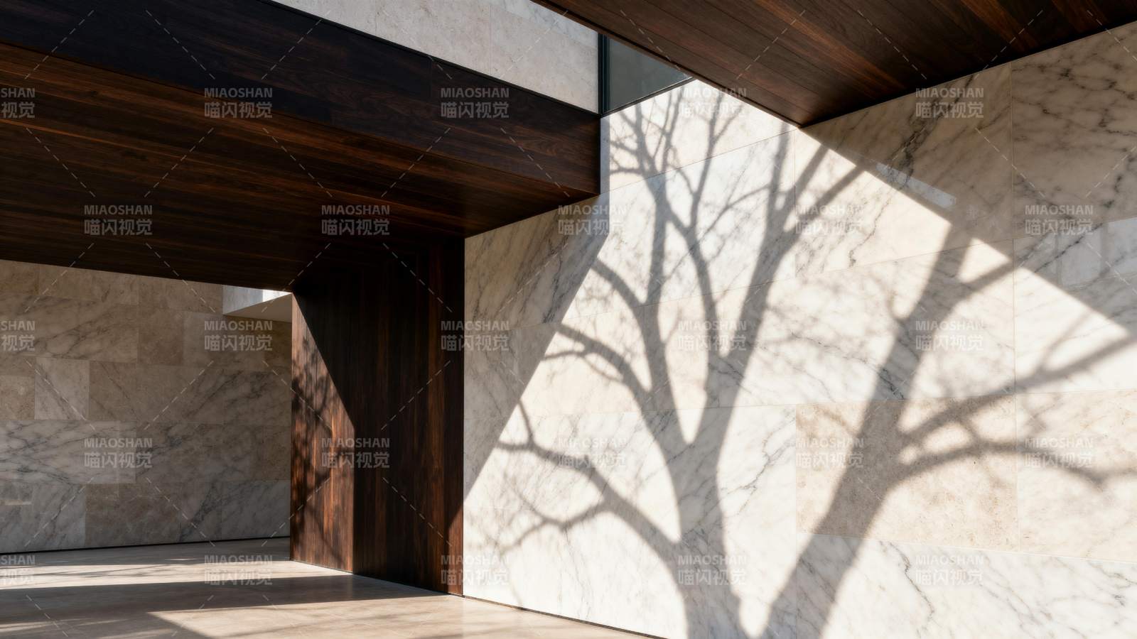 光影树影大理石墙图片