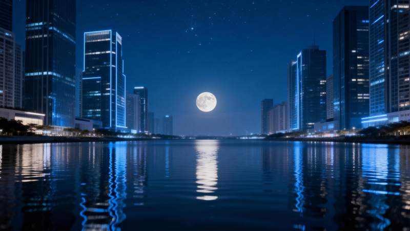 月照都市夜景图片