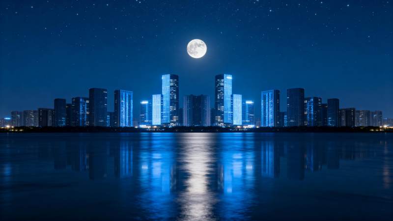 月夜城市倒影图片