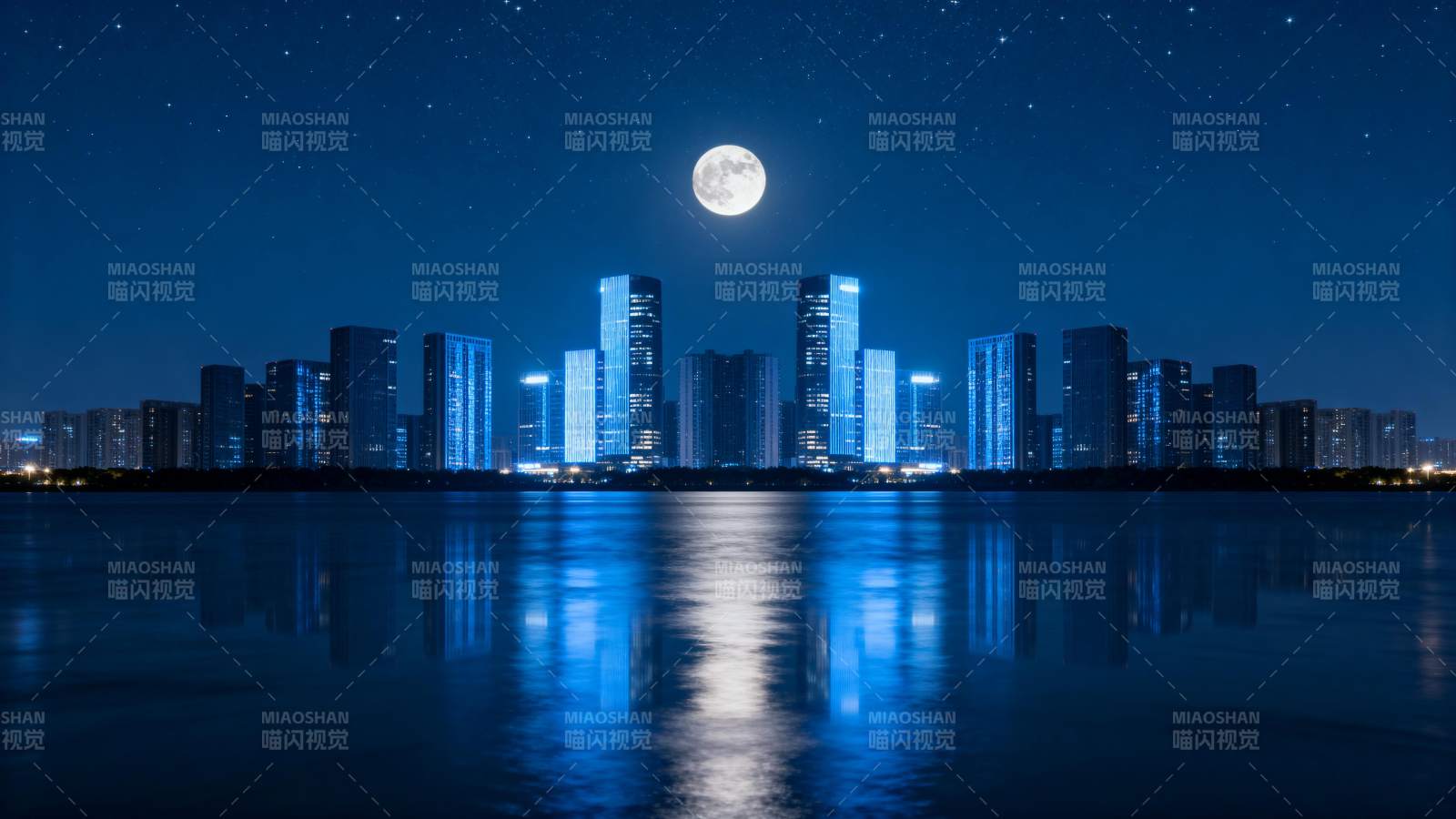 月夜城市倒影图片