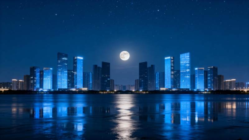 月夜都市倒影图片